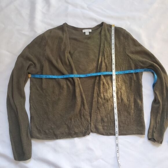 J. JILL‎ Womens Cardigan Medium Open Front Shrug Olive Green Linen Sheer Granny - Picture 5 of 12